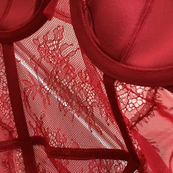 Victoria's Secret Red Corset Garter Slip Lace - Picture 8 of 11